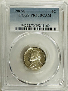 1987-S JEFFERSON NICKEL PCGS PR70DCAM (HIGHEST GRADE) Lowest Price-GUIDE $90