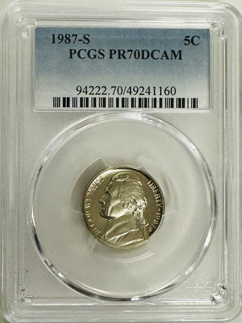 1987-S JEFFERSON NICKEL PCGS PR70DCAM (HIGHEST GRADE) Lowest Price-GUIDE $90