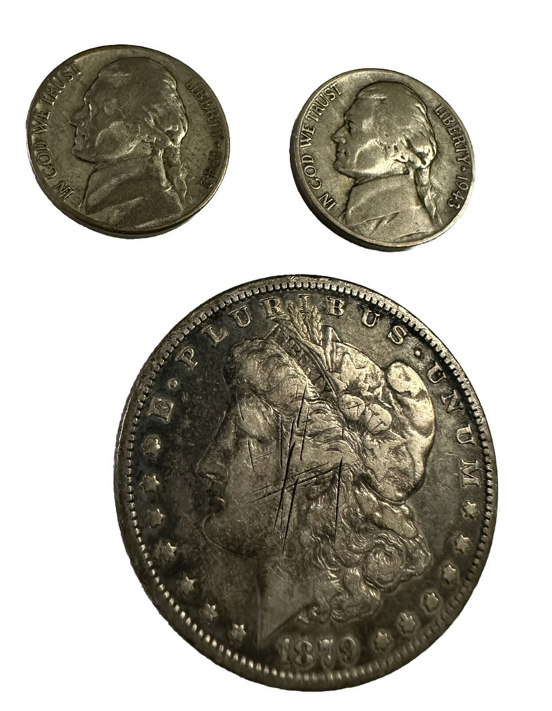 1879-P MORGAN SILVER DOLLAR IN CIRCULATED CONDITION W/ 2-BONUS SILVER NICKEL