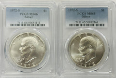 1971-S (lot Of 2) Silver Eisenhower Dollar MS65 & MS66 As Pictured # OA 46