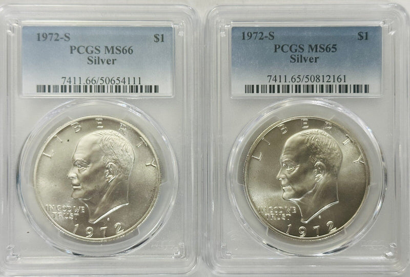 1971-S (lot Of 2) Silver Eisenhower Dollar MS65 & MS66 As Pictured # OA 46