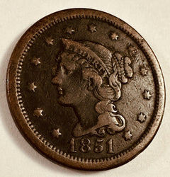 1851 Braided Hair Large Cent XF As Pictured (Lowest Price For This Nice) #544-45