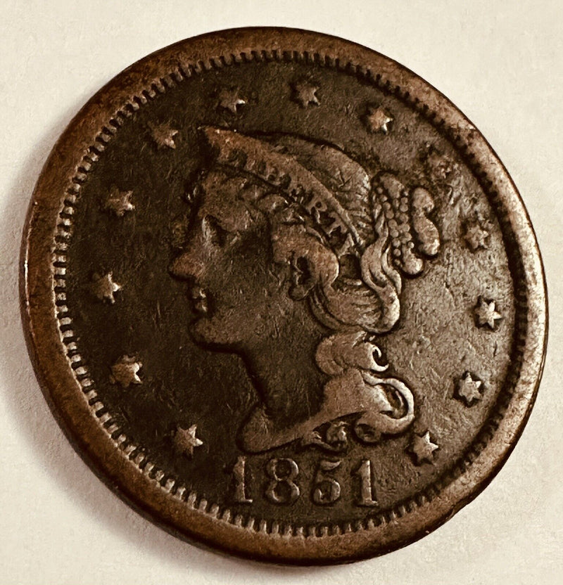 1851 Braided Hair Large Cent XF As Pictured (Lowest Price For This Nice) #544-45