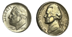 Wow! 1964 10C BU Silver Roosevelt Dime & Proof J. Nickel Lot # ND Combo BU/PR