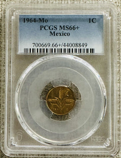 MEXICO 1964  1 CENTAVO COIN PCGS CERTIFIED GEM UNCIRCULATED, MS66+ #000001