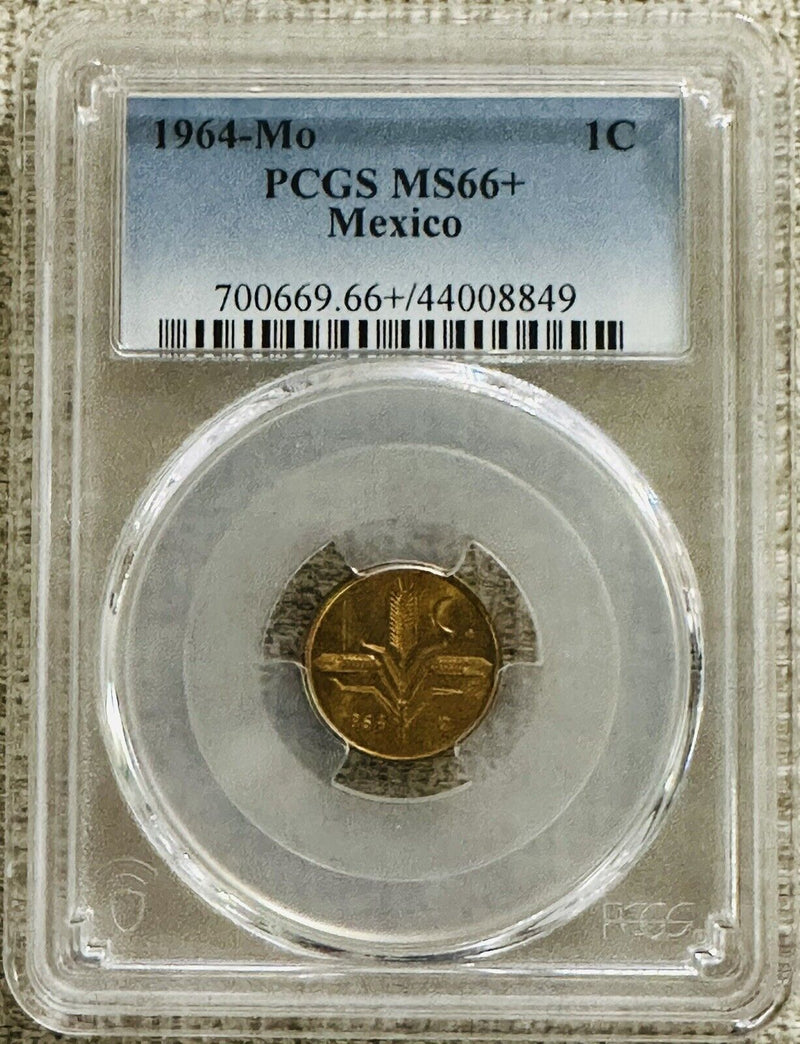 MEXICO 1964  1 CENTAVO COIN PCGS CERTIFIED GEM UNCIRCULATED, MS66+ #000001