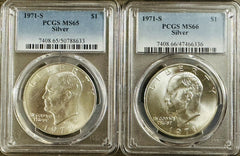 1971-S (lot Of 2) Silver Eisenhower Dollar MS65 & MS66 As Pictured #SED 1971-S*2