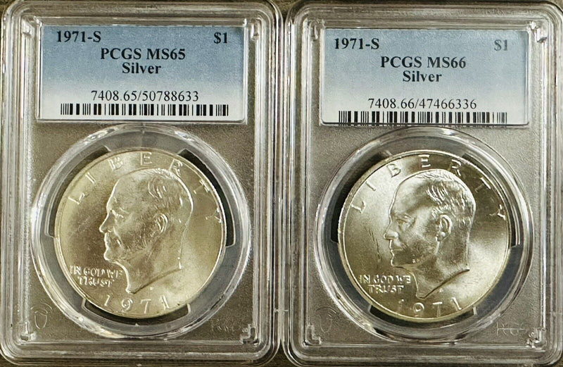 1971-S (lot Of 2) Silver Eisenhower Dollar MS65 & MS66 As Pictured #SED 1971-S*2