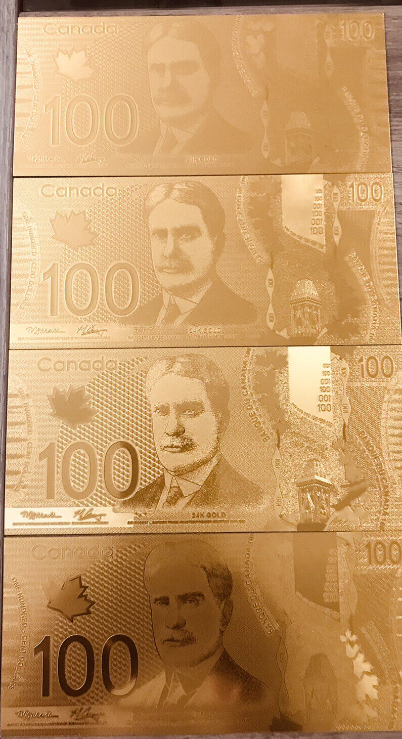 $100 (4) Canada 99.9%  24 Caret Gold Foil Polymer. Lot # Canada100