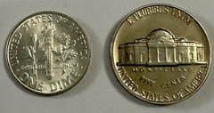 Wow! 1964 10C BU Silver Roosevelt Dime & Proof J. Nickel Lot # ND Combo BU/PR