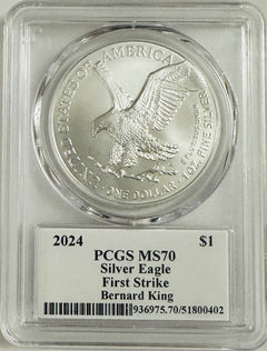2024 $1 Silver Eagle PCGS MS70 FS Legends of Life Bernard King # OA 129