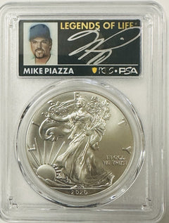 2020 $1 American Silver Eagle 1oz PCGS MS70 FS Legends of Life Mike Piazza