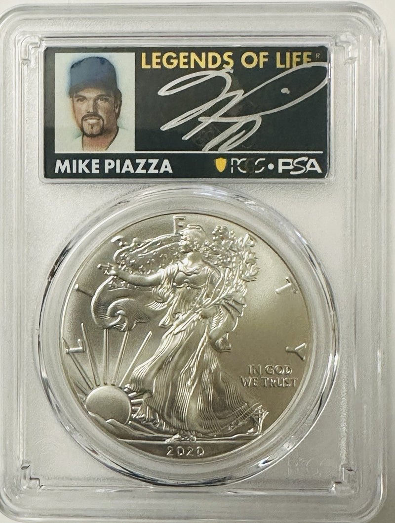 2020 $1 American Silver Eagle 1oz PCGS MS70 FS Legends of Life Mike Piazza