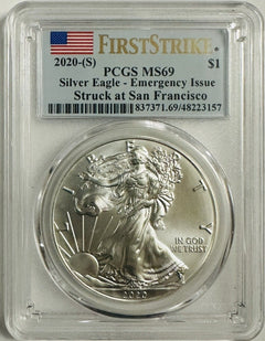 2020 (S) $1 American Silver Eagle PCGS MS69 Emergency Issue FS Flag Label  #SE01