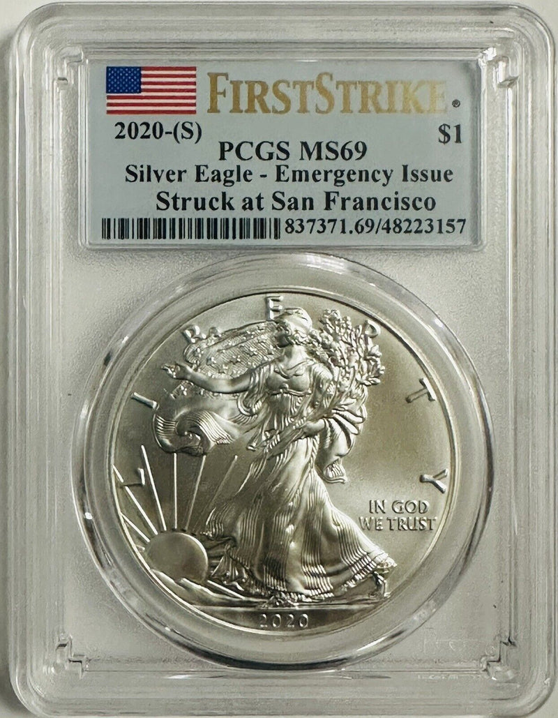 2020 (S) $1 American Silver Eagle PCGS MS69 Emergency Issue FS Flag Label  #SE01