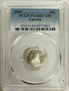1965 Canada PL Silver Ten Cents  Gem PCGS PL 66 DCAM # CSD 1965-PL66DCAM