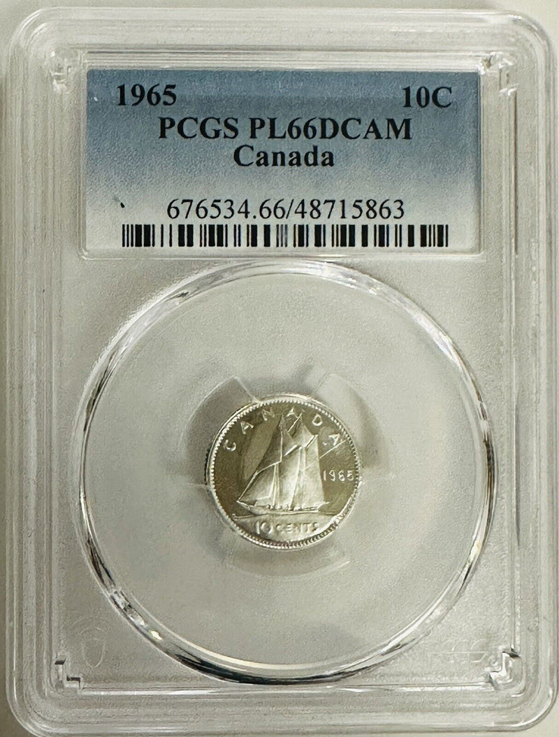 1965 Canada PL Silver Ten Cents  Gem PCGS PL 66 DCAM # CSD 1965-PL66DCAM