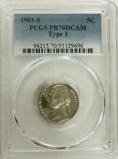 1981-S Jefferson Nickel Type1 PCGS PR70 DCAM (Rare & None Better) #OA 193