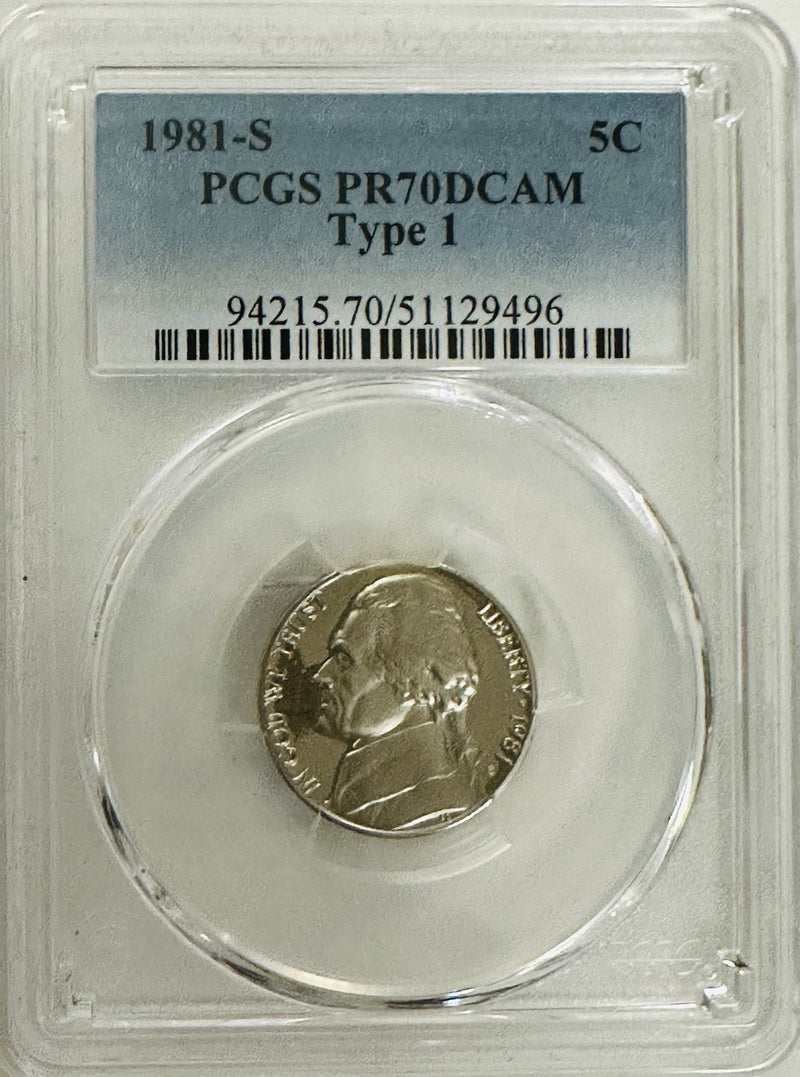 1981-S Jefferson Nickel Type1 PCGS PR70 DCAM (Rare & None Better) #OA 193
