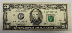 1995 $20 Crisp Federal Reserve Bank Note AU # K67402594B