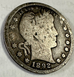 1892-P Barber  90% Silver Quarter Lot # BQ 1892-P