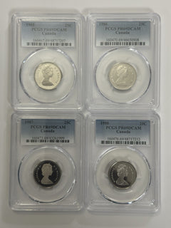 50% Off Lot Of 4 Year Run Canadian Quarters (1985-1988) PCGS PR69DCAM # OA 148