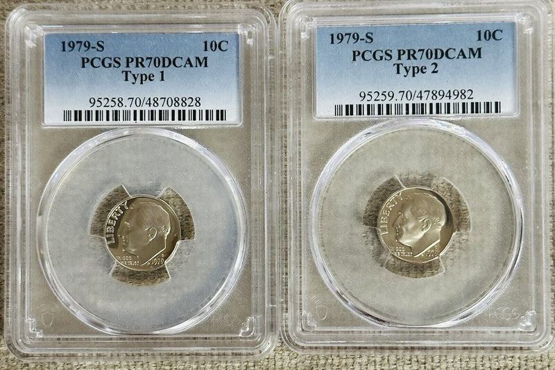 Wow! Lot Of 2 1979-S Type1 & Type2 Perfect PR70 Roosevelt Dimes (none Better)