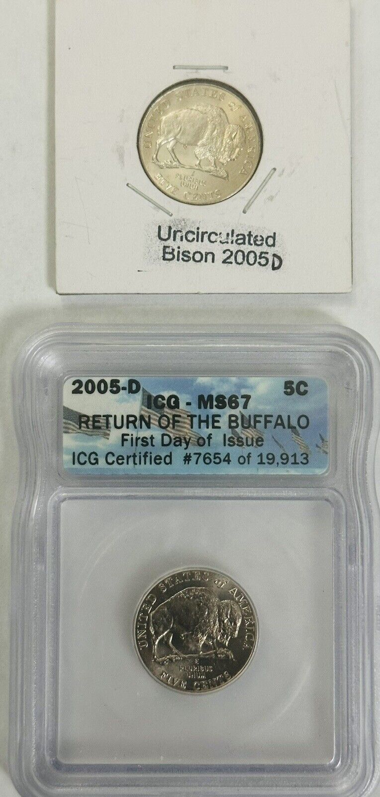 2005 D Return Of The Buffalo Nickel! F.D.O.I. ICG MS 67  W/ Bonus Uncirc. Bison.