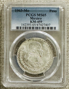 1963-Mo MEXICO PESO PCGS MS65  KM-459