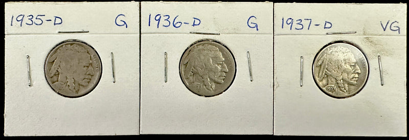 Lot Of 3 Denver Buffalo Nickel (1935-1937) Lot #BN(3)