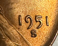 1951 S Lincoln Wheat Cent Choice BU Brilliant Uncirculated (S Over  S) #LP 1951S