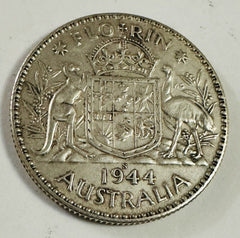 1944-S Australia Florin - Two Shillings - Silver  WWII Coinage # SAF 1944-S