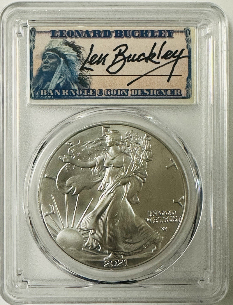 2021 $1 Silver Eagle T2 First Production PCGS MS70 Leonard Buckley # OA 120