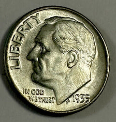 1955 D Roosevelt Dime Uncirculated 90% Silver 10c US Coin Lot # RD 1955-D #2