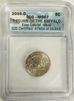 2005 D Return Of The Buffalo Nickel! F.D.O.I. ICG MS 67  W/ Bonus Uncirc. Bison.