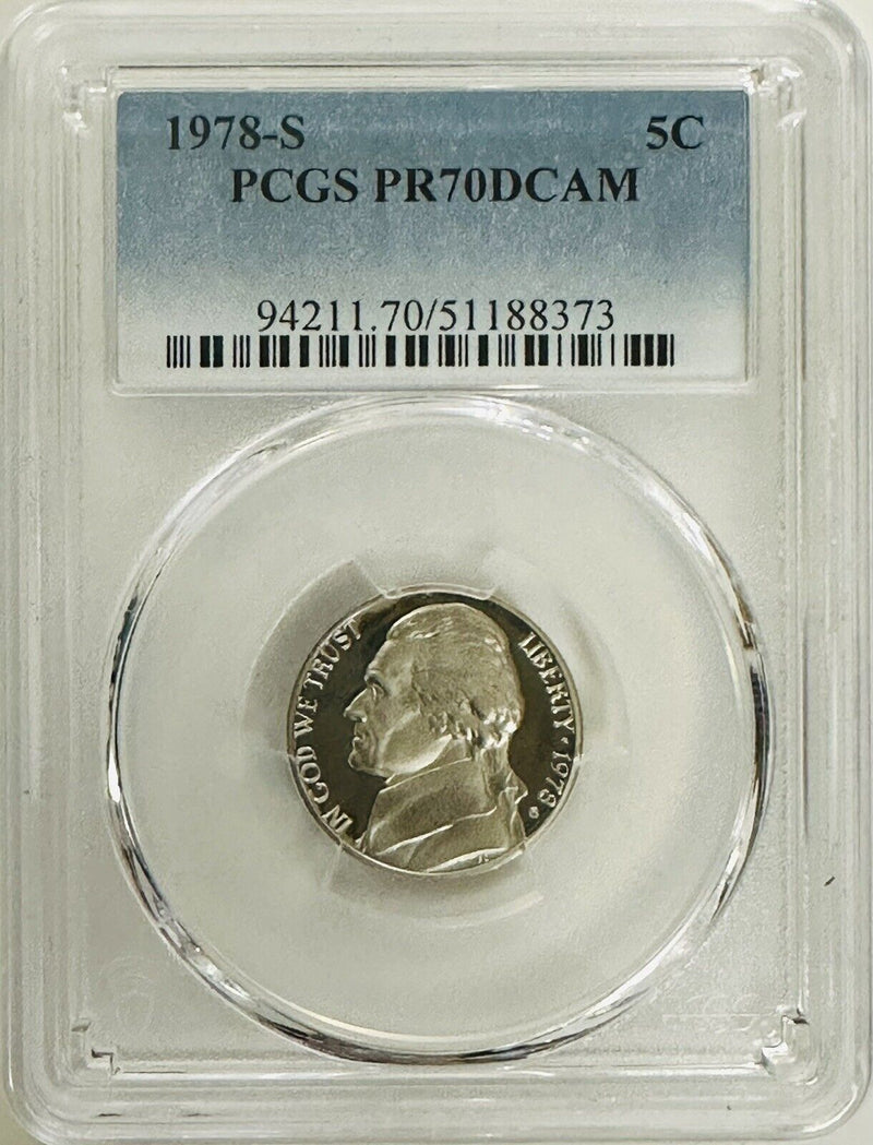 1978-S JEFFERSON NICKEL PCGS PR70DCAM (HIGHEST GRADE) Lowest Price-GUIDE $115