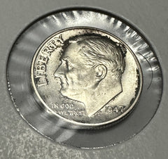 1947 S Roosevelt Dime BU Mint State 90% Silver Obverse Toning # RD 1947-S