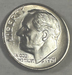 1961-P Roosevelt Dime Gem BU 90% Silver Lot # 1961-P