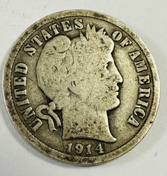 1914-D Barber 90% Silver Dime US Coin Fine Details Better Date # BD 1914-D #01