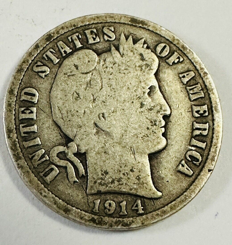 1914-D Barber 90% Silver Dime US Coin Fine Details Better Date # BD 1914-D #01