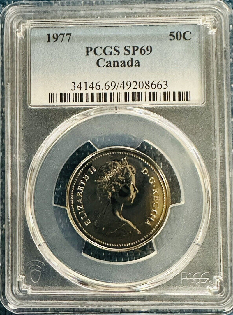 1977 CANADA 50 CENTS PCGS SP69  (FINEST GRADED SPOTLESS) # CHD1977