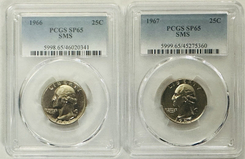 Lot Of 2 Coins From 1966 & 67 Spec. Mint Set PCGS SP65 (PCGS BOOK Val $28)#OA 51
