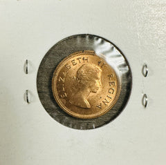 SOUTH AFRICA ELIZABETH II 1957 1/4 PENNY, CAPE SPARROWS ON ACACIA UNC
