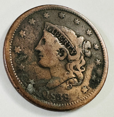 1838 Coronet Head Large Cent - Scarce  Better Date As Pictured # CHLC 1838 SBD