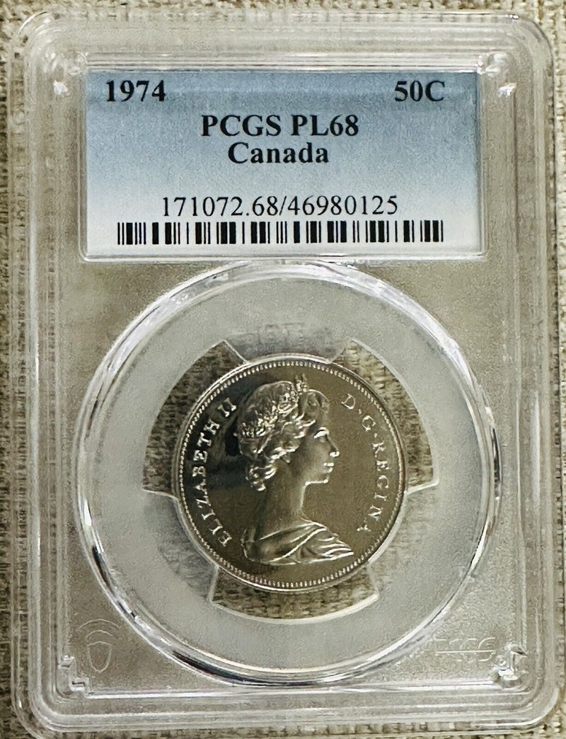1974 CANADA 50 CENTS PCGS PL68 FINEST GRADE SPOTLESS  # 1974-50C-PL68 (2)