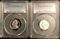 Rare Date 1978-S & 1983-S Nickel PCGS graded perfect PR70DCAM Lot#251