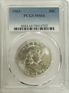 1963 D 90% Silver Franklin Half Dollar PCGS MS 64 Bright White As Shown  #0A 189