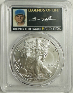 2021 SILVER EAGLE TYPE 1 PCGS MS70 LAST DAY OF PRODUCTION TREVOR HOFFMAN SIGNED 