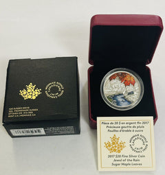2017 Canada $20 Fine Silver Jewel of the Rain Sugar Maple Leaves Coin W/ Box COA