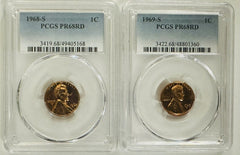 Lot Of 2 Lincoln Cents (1968 & 1969) PCGS PR68RD # LP (68,69) PR68RD
